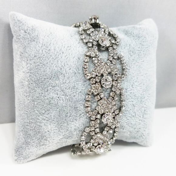 Charming Charlie's Lacy Clear Rhinestone Silver Tone Bracelet, 8 Inches - Picture 2 of 8